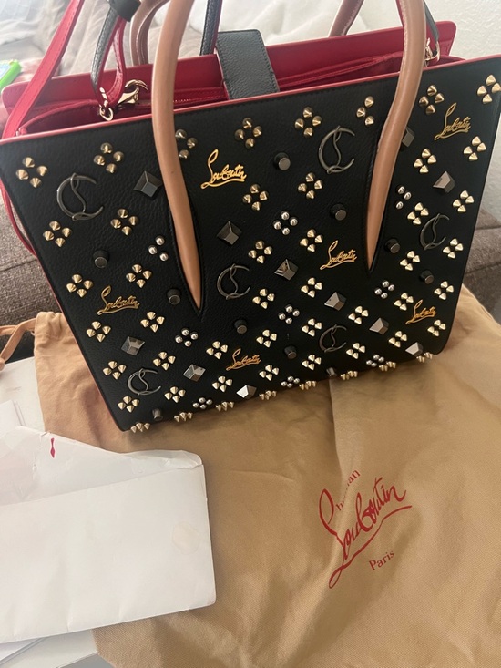 Christian Louboutin Handbags - Christian Louboutin Paloma Black Studded Tote with Tan Handles medium